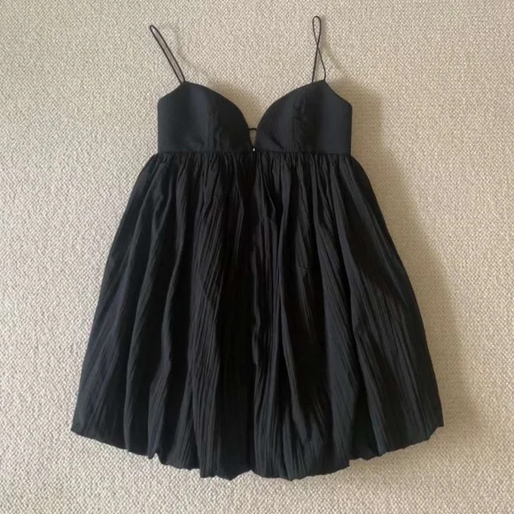 NEW Acler Palermo Sleeveless Sweetheart Bubble-Hem Taffeta Mini Dress - Black - Picture 5 of 14